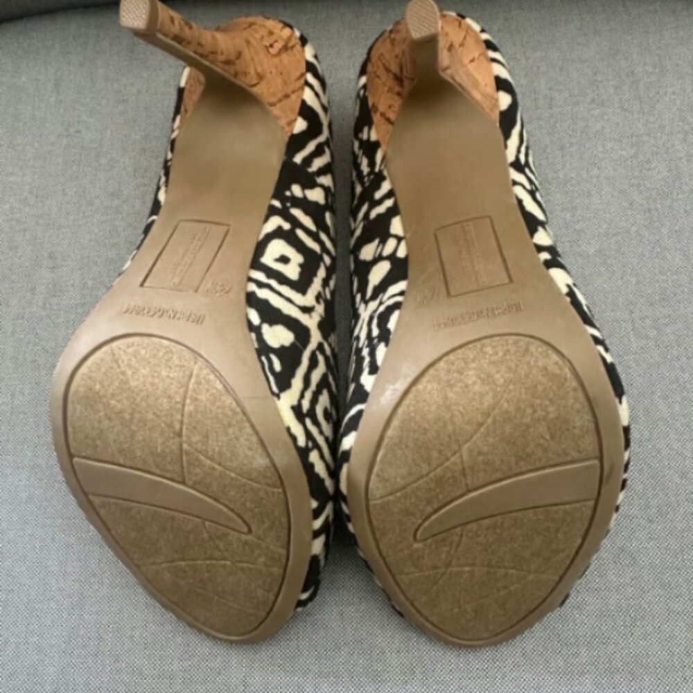 Christian Siriano Tribal Print Cork Stiletto Pumps Black Cream Size 7.5W - Picture 3 of 4